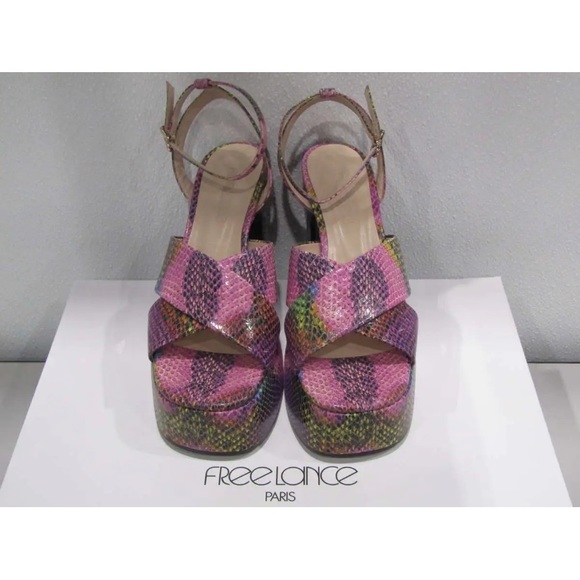 NWT FREE LANCE Freelance Gabi 95 Heeled sandal cross straps Snake print leather - Picture 8 of 12